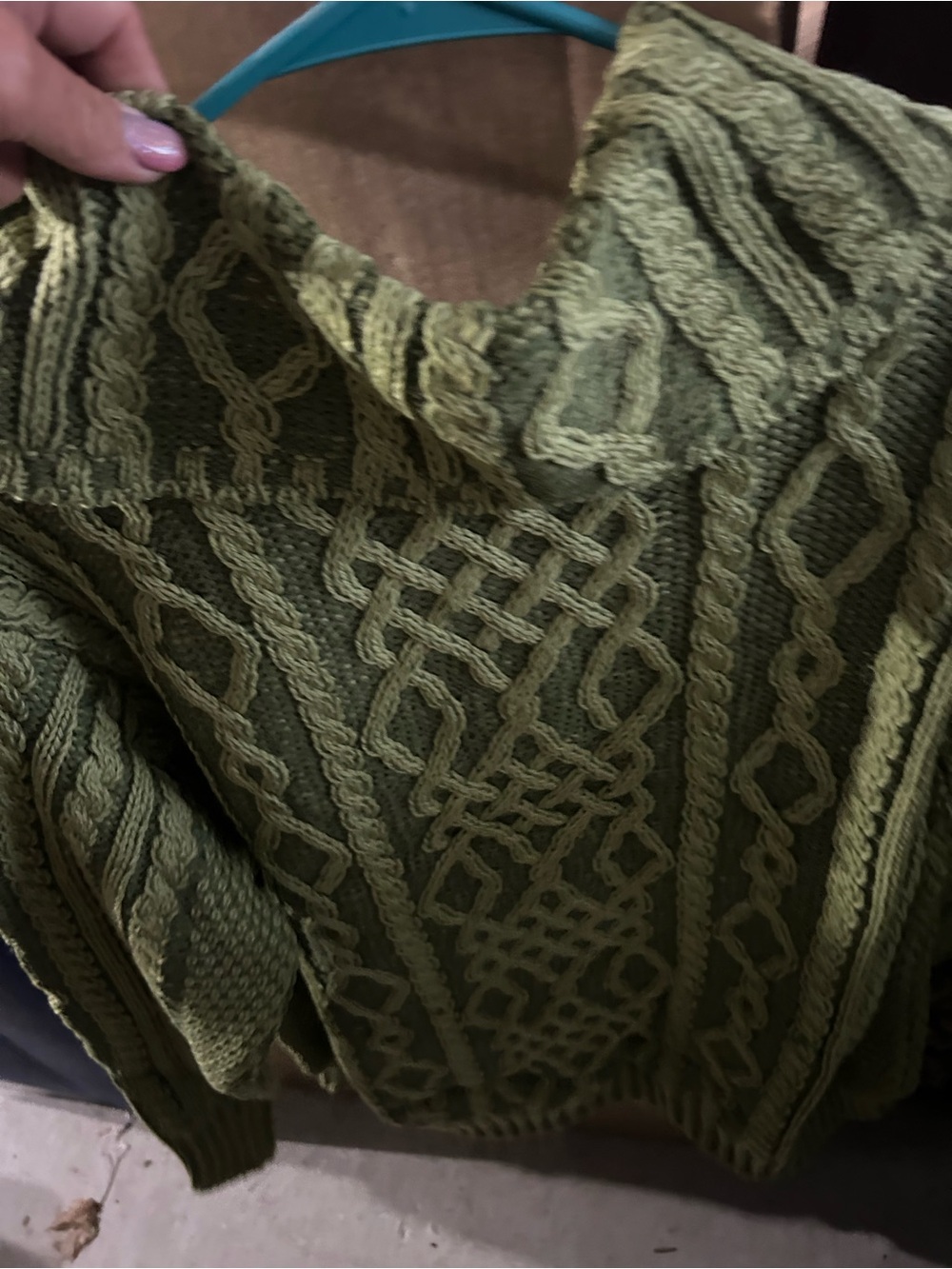 Aran Crafts Light Green Merino Wool Cable Knit Sweater - Picture 9 of 14
